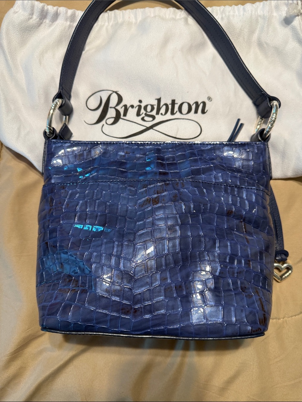 Brighton Patent Leather Navy Croc-Embossed Shoulder Bag